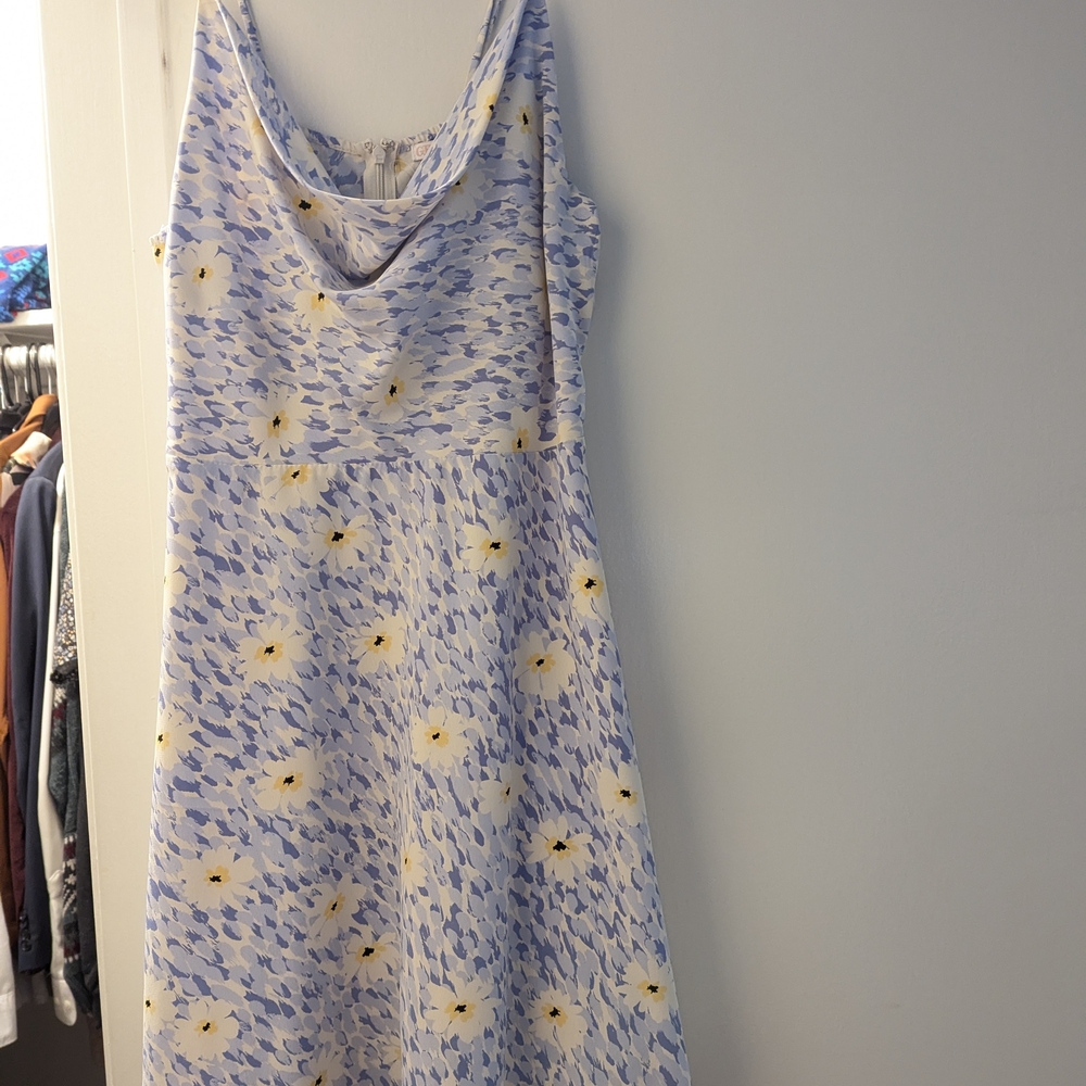 Floral Blue and White Sleeveless Dress